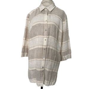 Chico's Textured Lagenlook Striped Cream Linen Top XXL